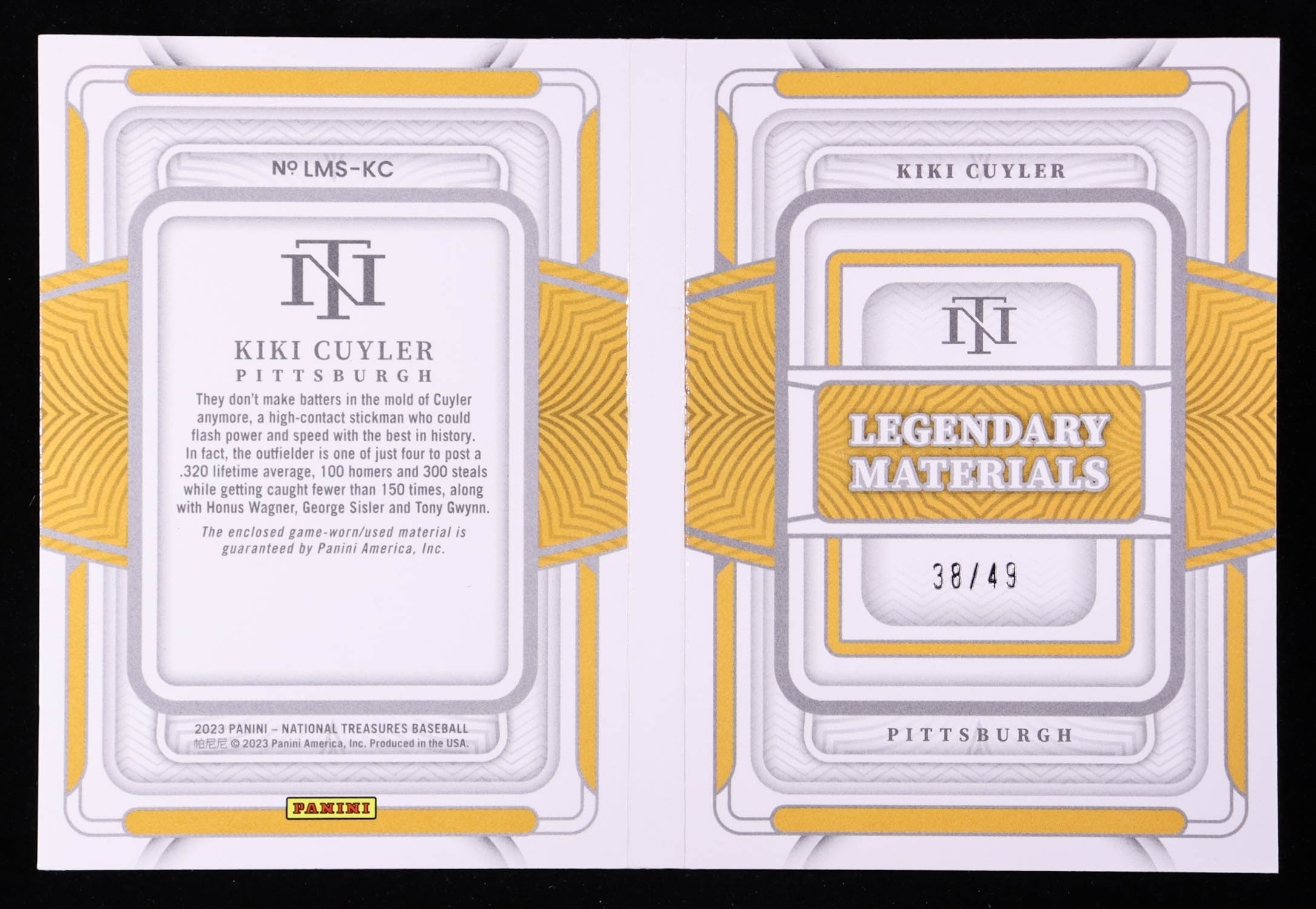 Kiki Cuyler 2023 Panini National Treasures Legendary Dual Materials Booklets #32 #38/49 at PristineAuction.com Kiki Cuyler 2023 Panini National Treasures Legendary Dual Materials Booklets #32 #38/49 at PristineAuction.com
