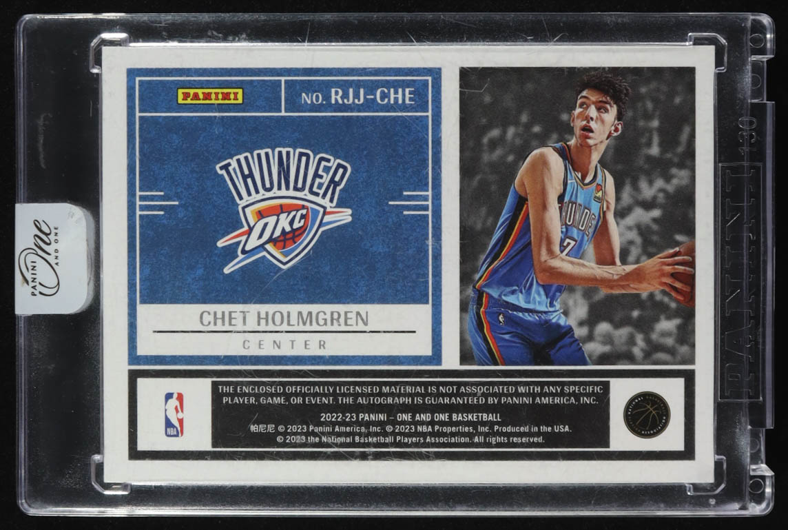 Chet Holmgren 2022-23 Panini One and One Rookie Jumbo Jersey Autographs Pink FOTL #RJJ-CHE RC #06/15 at PristineAuction.com Chet Holmgren 2022-23 Panini One and One Rookie Jumbo Jersey Autographs Pink FOTL #RJJ-CHE RC #06/15 at PristineAuction.com