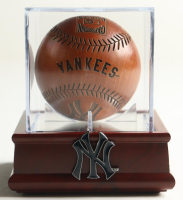 Vintage LE New York Yankees Carved Wooden Baseball with Display Case at PristineAuction.com