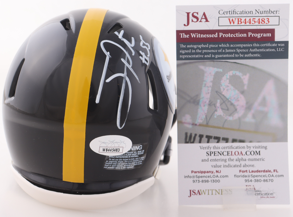 Joey Porter Jr. & Joey Porter Sr. Signed Steelers Speed Mini Helmet (JSA) at PristineAuction.com Joey Porter Jr. & Joey Porter Sr. Signed Steelers Speed Mini Helmet (JSA) at PristineAuction.com