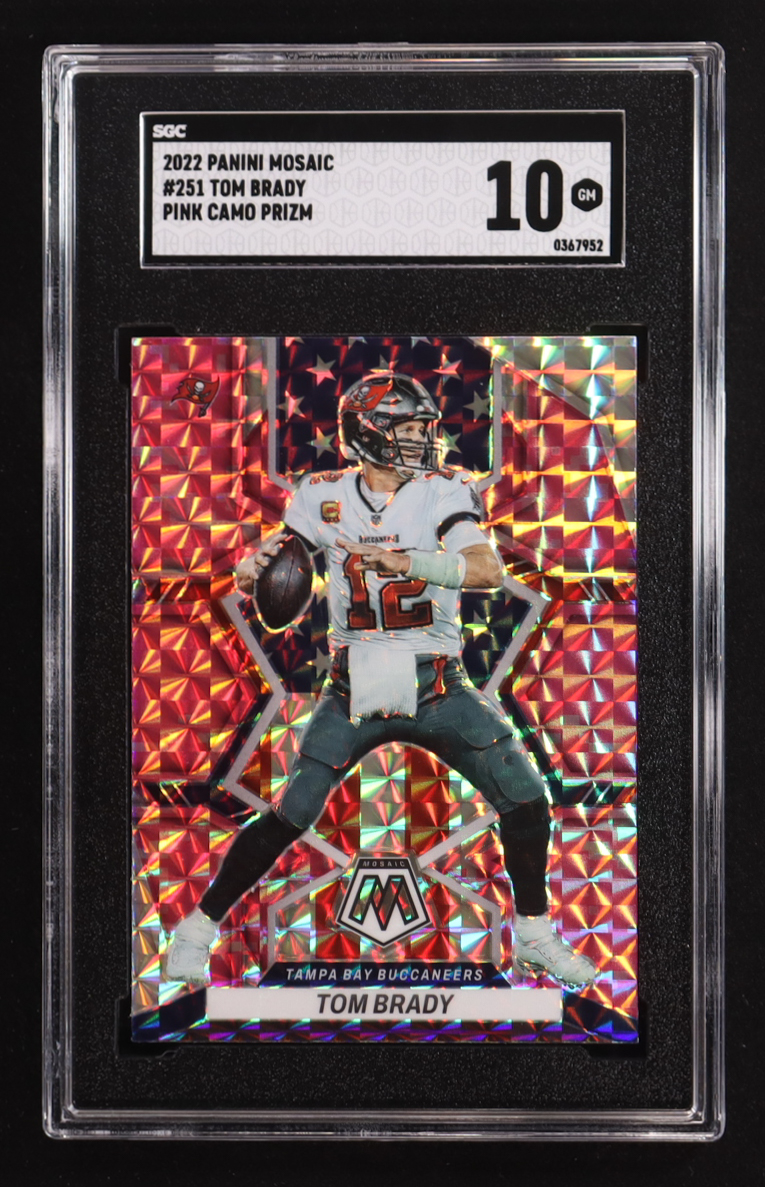 Tom Brady 2022 Panini Mosaic Pink Camo Prizm #251 (SGC 10) at PristineAuction.com Tom Brady 2022 Panini Mosaic Pink Camo Prizm #251 (SGC 10) at PristineAuction.com