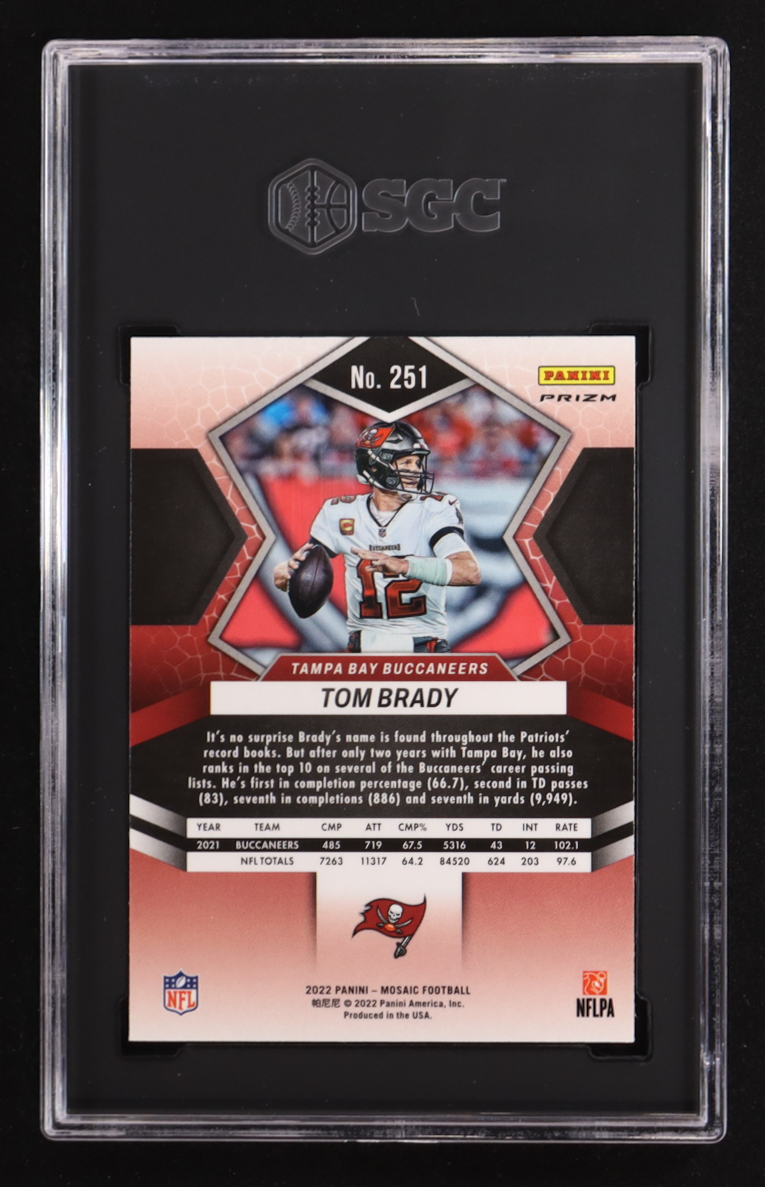 Tom Brady 2022 Panini Mosaic Pink Camo Prizm #251 (SGC 10) at PristineAuction.com Tom Brady 2022 Panini Mosaic Pink Camo Prizm #251 (SGC 10) at PristineAuction.com