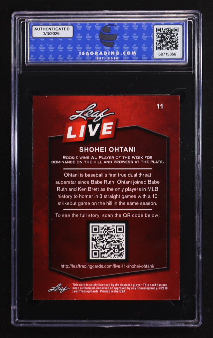 Shohei Ohtani 2018 Leaf Live #11 RC (ISA 8) at PristineAuction.com Shohei Ohtani 2018 Leaf Live #11 RC (ISA 8) at PristineAuction.com