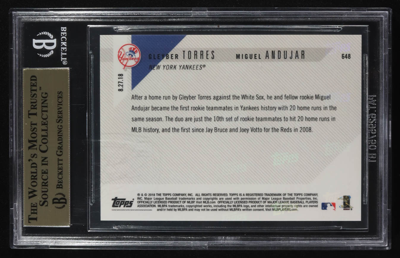 Gleyber Torres / Miguel Andujar 2018 Topps Now #648 RC (BGS 9.5) at PristineAuction.com Gleyber Torres / Miguel Andujar 2018 Topps Now #648 RC (BGS 9.5) at PristineAuction.com