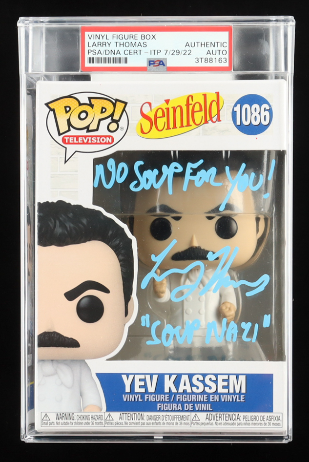 Larry Thomas Signed "Seinfeld" #1086 Yev Kassem Funko Pop! Vinyl Figure Inscribed "'Soup Nazi'" & "No Soup For You!" (PSA) at PristineAuction.com Larry Thomas Signed "Seinfeld" #1086 Yev Kassem Funko Pop! Vinyl Figure Inscribed "'Soup Nazi'" & "No Soup For You!" (PSA) at PristineAuction.com