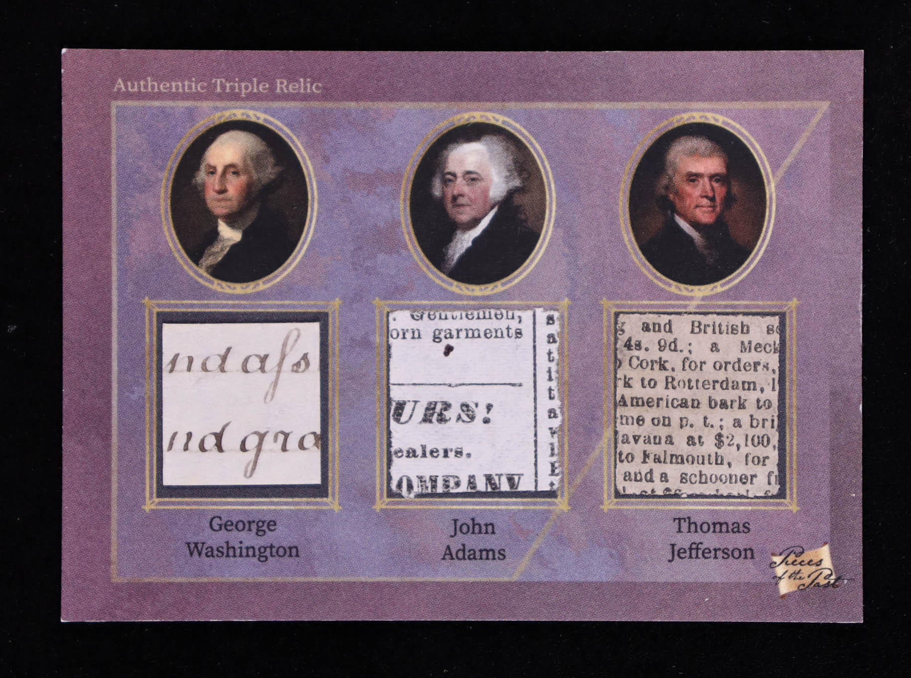 George Washington / John Adams / Thomas Jefferson 2025 Pieces of the Past Triple Relic #206 at PristineAuction.com George Washington / John Adams / Thomas Jefferson 2025 Pieces of the Past Triple Relic #206 at PristineAuction.com