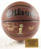 Larry Bird Signed NBA Finals Trophy Special Edition Basketball with Display Stand (PSA) at PristineAuction.com