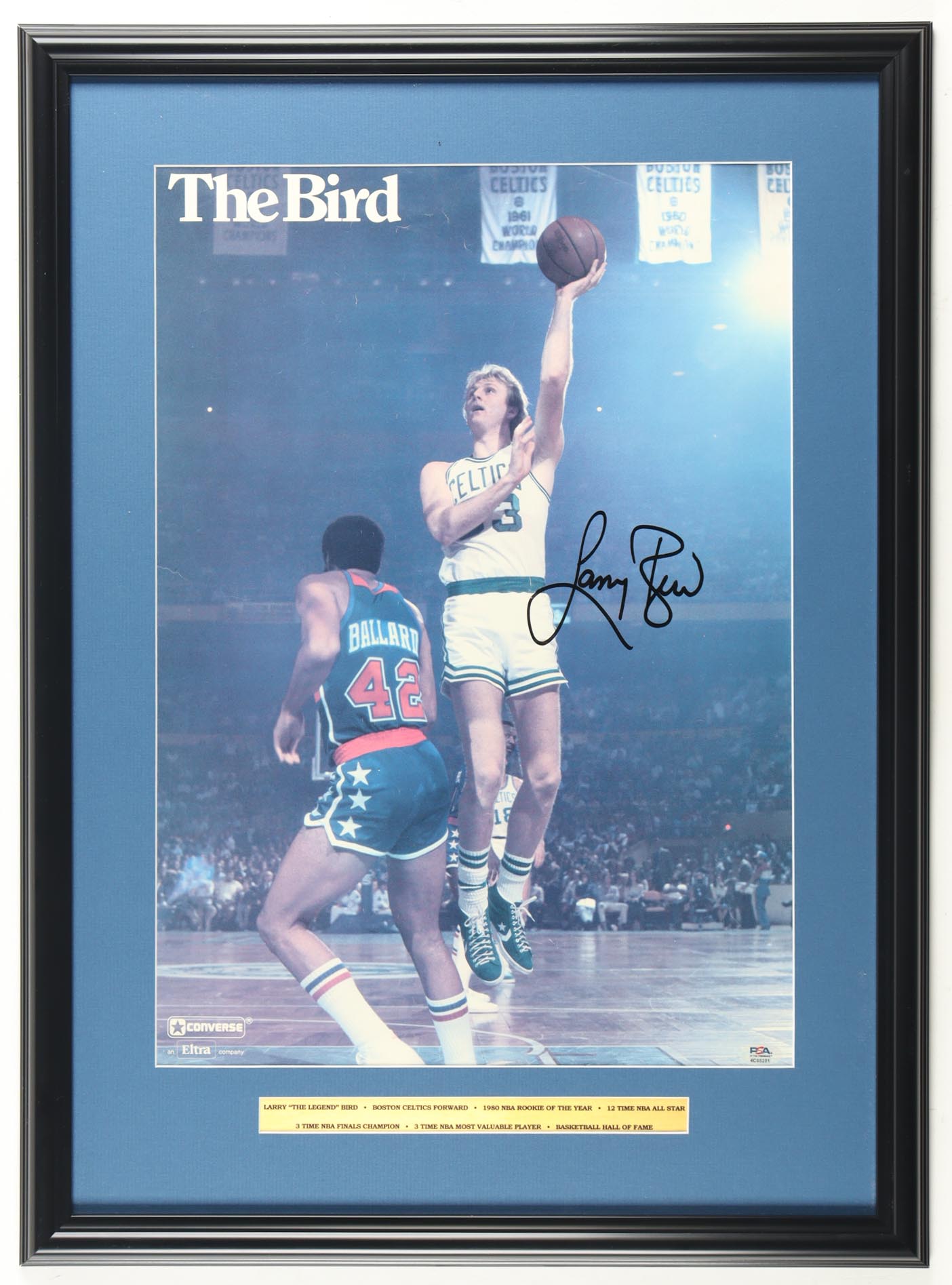 Larry Bird Signed 1987 "The Bird" Converse In-Store Custom Framed Poster Display with Stat Plaque (PSA) at PristineAuction.com Larry Bird Signed 1987 "The Bird" Converse In-Store Custom Framed Poster Display with Stat Plaque (PSA) at PristineAuction.com