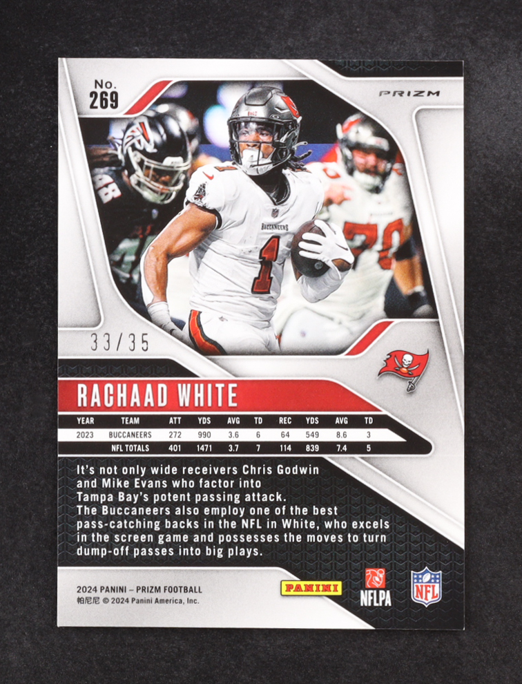 Rachaad White 2024 Panini Prizm Prizms Red Shimmer #269 #33/35 at PristineAuction.com Rachaad White 2024 Panini Prizm Prizms Red Shimmer #269 #33/35 at PristineAuction.com