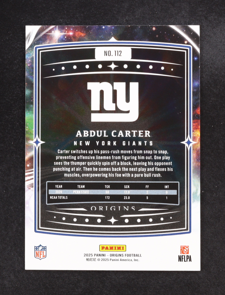 Abdul Carter 2025 Panini Origins #112 RC at PristineAuction.com Abdul Carter 2025 Panini Origins #112 RC at PristineAuction.com
