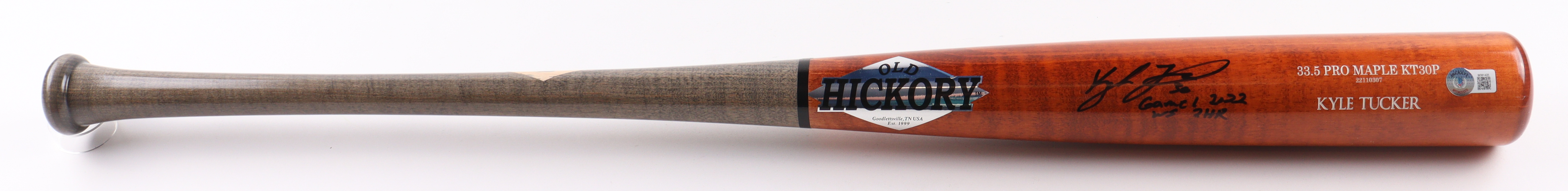Kyle Tucker Signed Old Hickory Player Model Baseball Bat Inscribed "Game 1 2022 WS 2HR" (Beckett) at PristineAuction.com Kyle Tucker Signed Old Hickory Player Model Baseball Bat Inscribed "Game 1 2022 WS 2HR" (Beckett) at PristineAuction.com