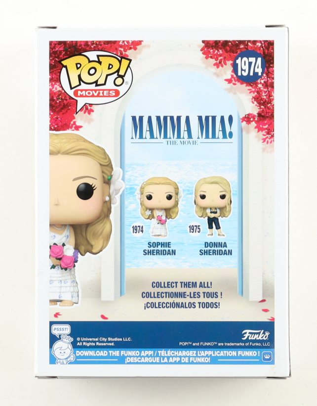 Amanda Seyfried Signed "Mamma Mia! The Movie" #1974 Sophie Sheridan Funko Pop! Vinyl Figure (ACOA) at PristineAuction.com Amanda Seyfried Signed "Mamma Mia! The Movie" #1974 Sophie Sheridan Funko Pop! Vinyl Figure (ACOA) at PristineAuction.com
