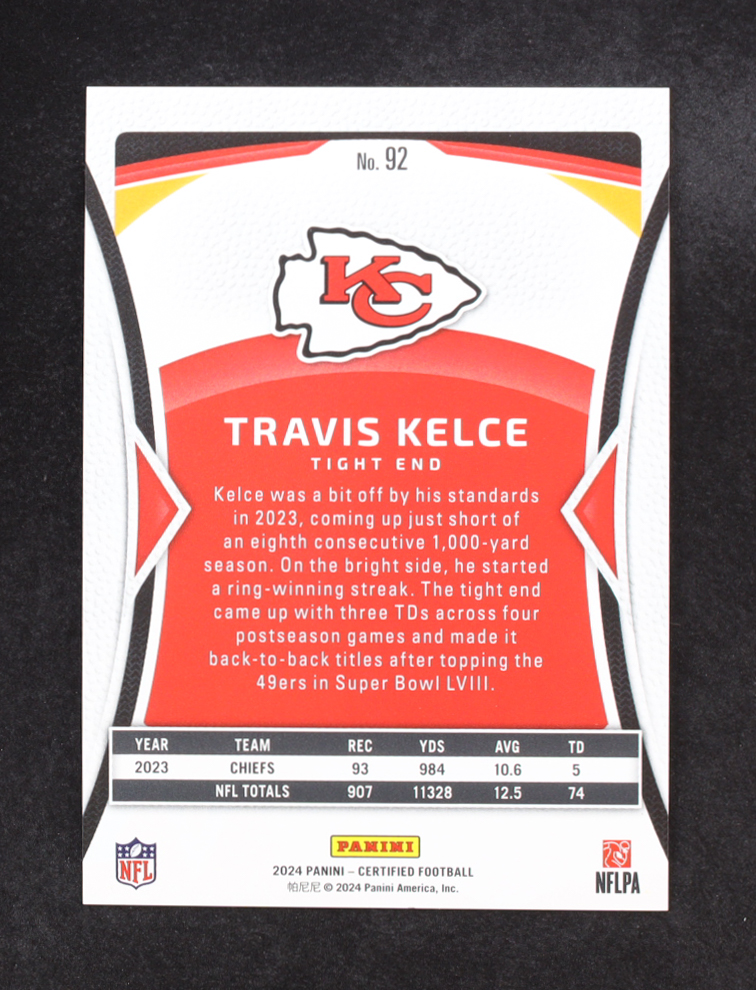 Travis Kelce 2024 Certified Mirror Orange #92 #029/150 at PristineAuction.com Travis Kelce 2024 Certified Mirror Orange #92 #029/150 at PristineAuction.com