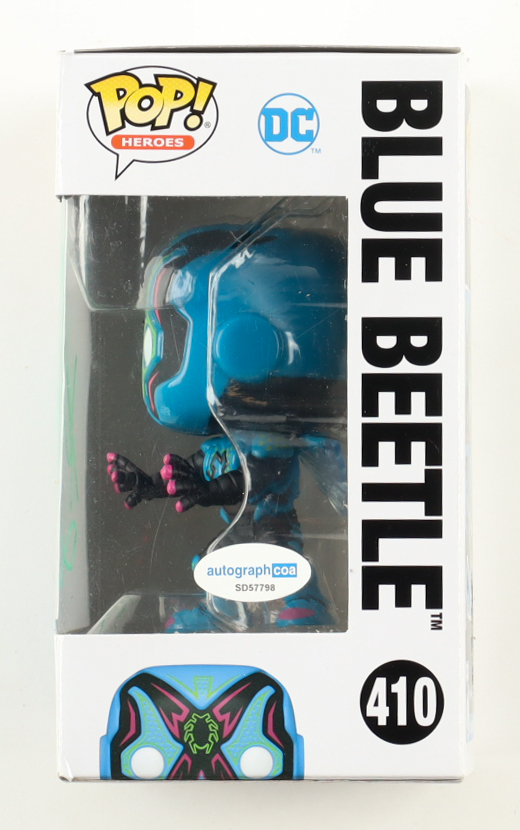 Xolo Mariduena Signed "Blue Beetle" #410 Blue Beetle Funko Pop! Vinyl Figure (ACOA) at PristineAuction.com Xolo Mariduena Signed "Blue Beetle" #410 Blue Beetle Funko Pop! Vinyl Figure (ACOA) at PristineAuction.com