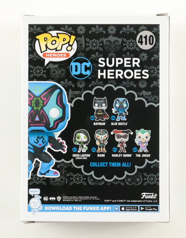 Xolo Mariduena Signed "Blue Beetle" #410 Blue Beetle Funko Pop! Vinyl Figure (ACOA) at PristineAuction.com Xolo Mariduena Signed "Blue Beetle" #410 Blue Beetle Funko Pop! Vinyl Figure (ACOA) at PristineAuction.com