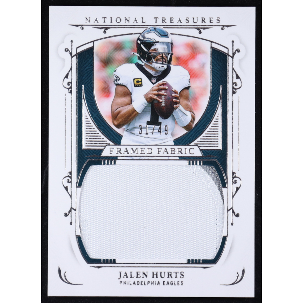 Jalen Hurts 2025 Panini National Treasures Framed Fabric #48 #31/49 at PristineAuction.com