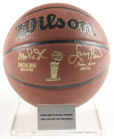Magic Johnson & Larry Bird Signed NBA Finals Trophy Special Edition Basketball with Stand (PSA & Beckett) at PristineAuction.com