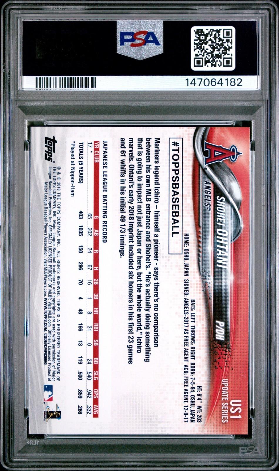 Shohei Ohtani 2018 Topps Update #US1 RC (PSA 10) at PristineAuction.com Shohei Ohtani 2018 Topps Update #US1 RC (PSA 10) at PristineAuction.com