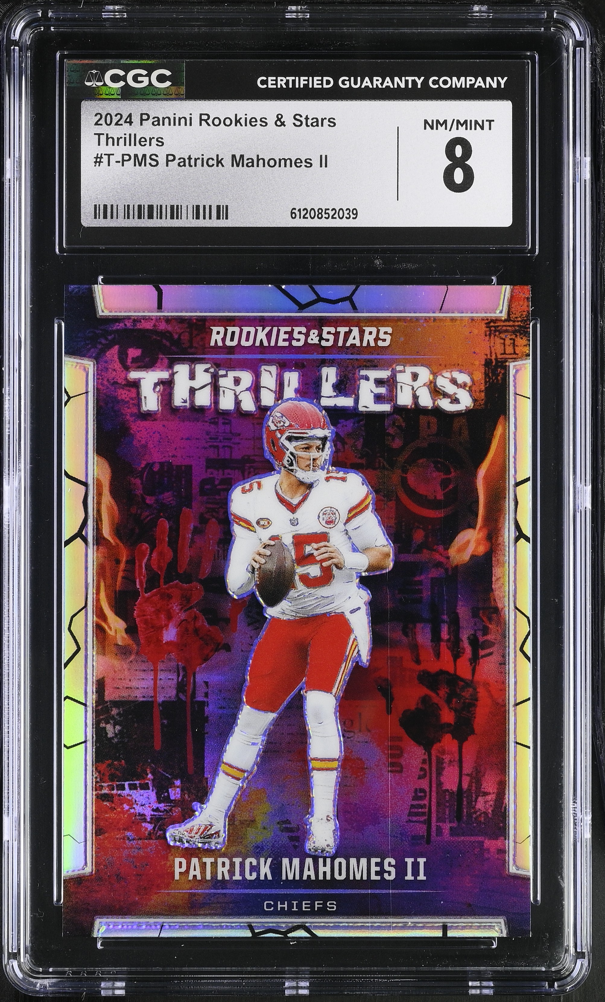 Patrick Mahomes II 2024 Panini Rookies & Stars Thrillers #T-PMS (CGC 8) at PristineAuction.com Patrick Mahomes II 2024 Panini Rookies & Stars Thrillers #T-PMS (CGC 8) at PristineAuction.com