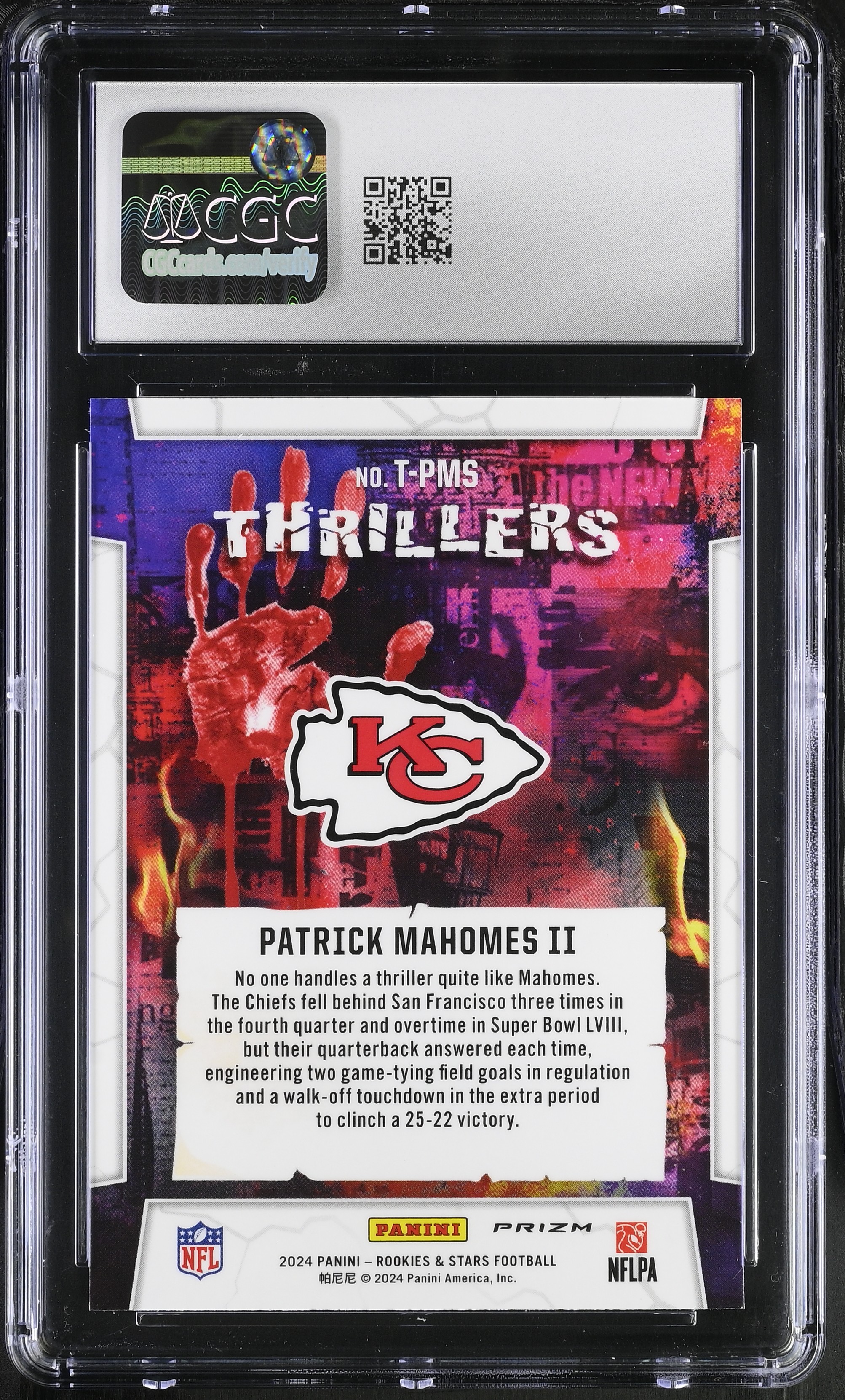 Patrick Mahomes II 2024 Panini Rookies & Stars Thrillers #T-PMS (CGC 8) at PristineAuction.com Patrick Mahomes II 2024 Panini Rookies & Stars Thrillers #T-PMS (CGC 8) at PristineAuction.com