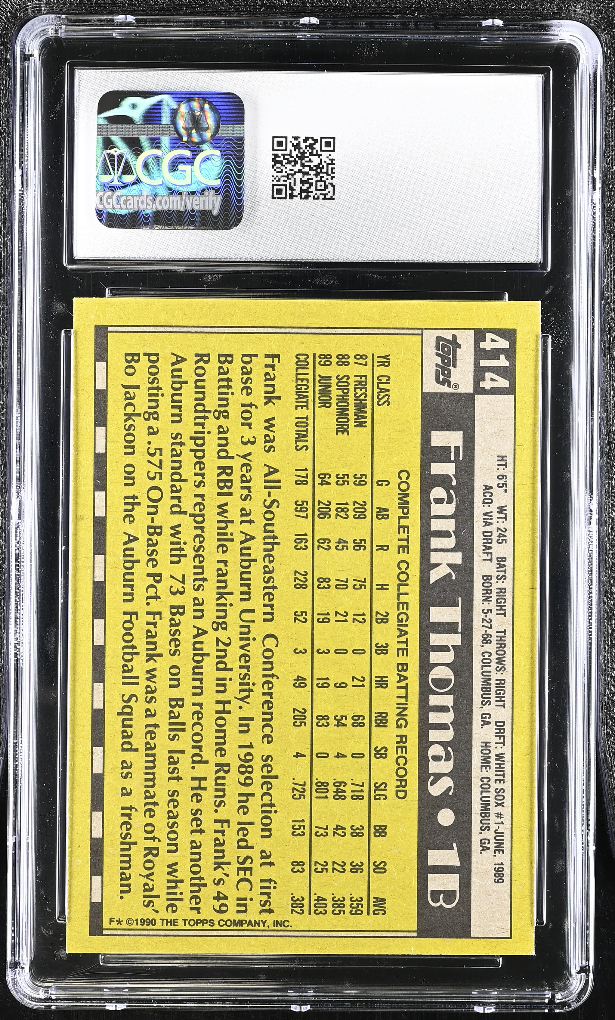 Frank Thomas 1990 Topps #414 (CGC 8) at PristineAuction.com Frank Thomas 1990 Topps #414 (CGC 8) at PristineAuction.com