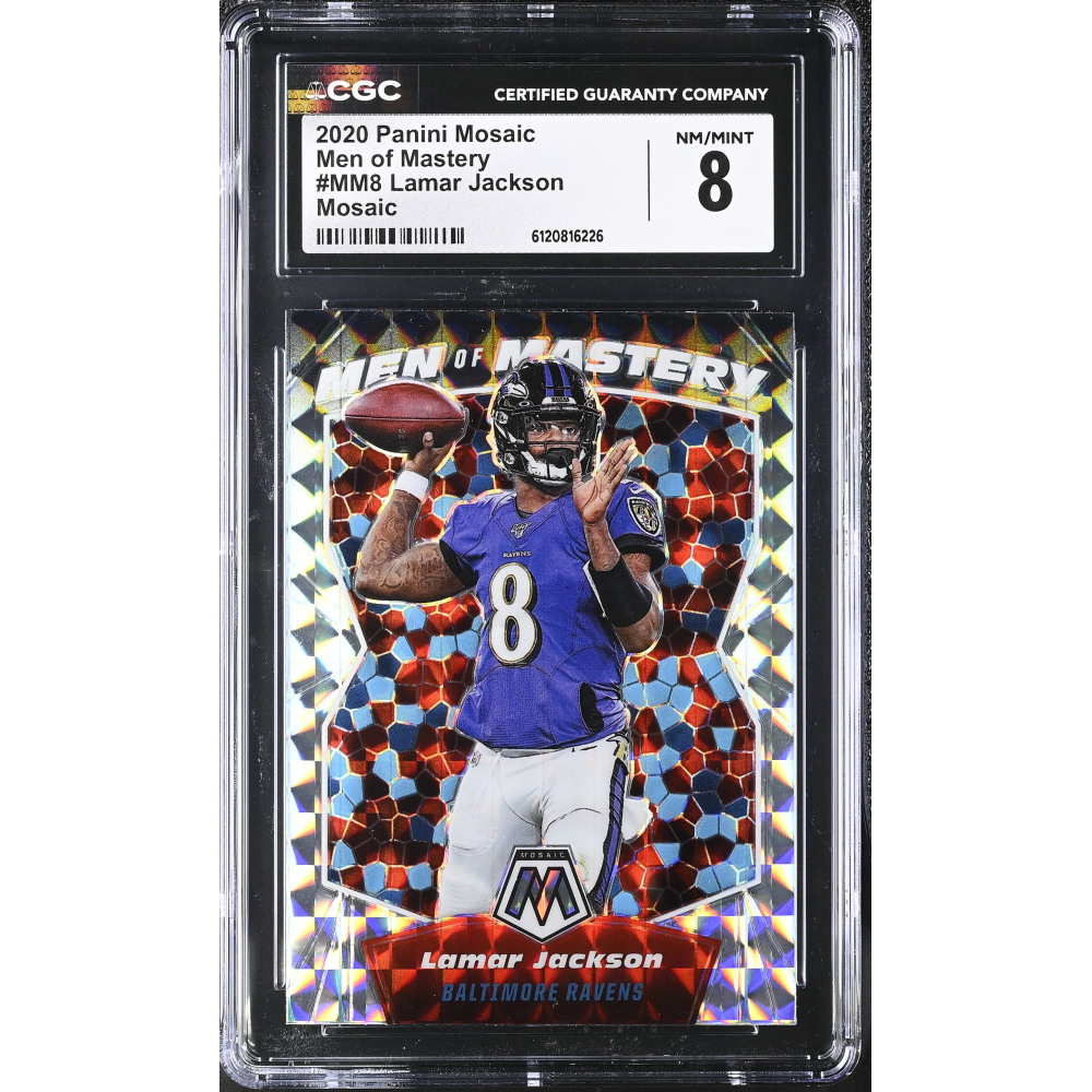 Lamar Jackson 2020 Panini Mosaic Men Of Mastery Mosaic #MM8 (CGC 8) at PristineAuction.com