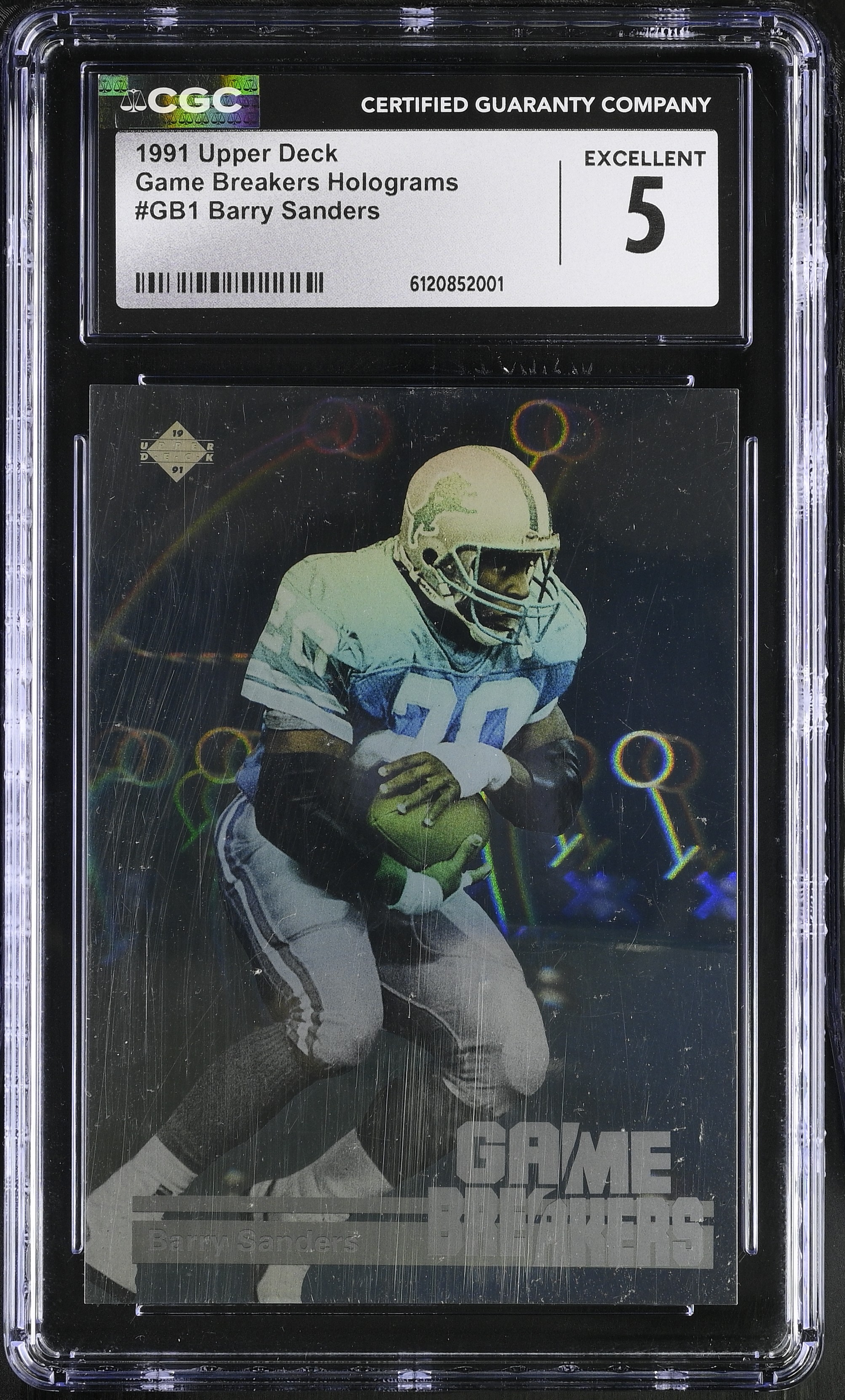 Barry Sanders 1991 Upper Deck Game Breakers Holograms #GB1 (CGC 5) at PristineAuction.com Barry Sanders 1991 Upper Deck Game Breakers Holograms #GB1 (CGC 5) at PristineAuction.com