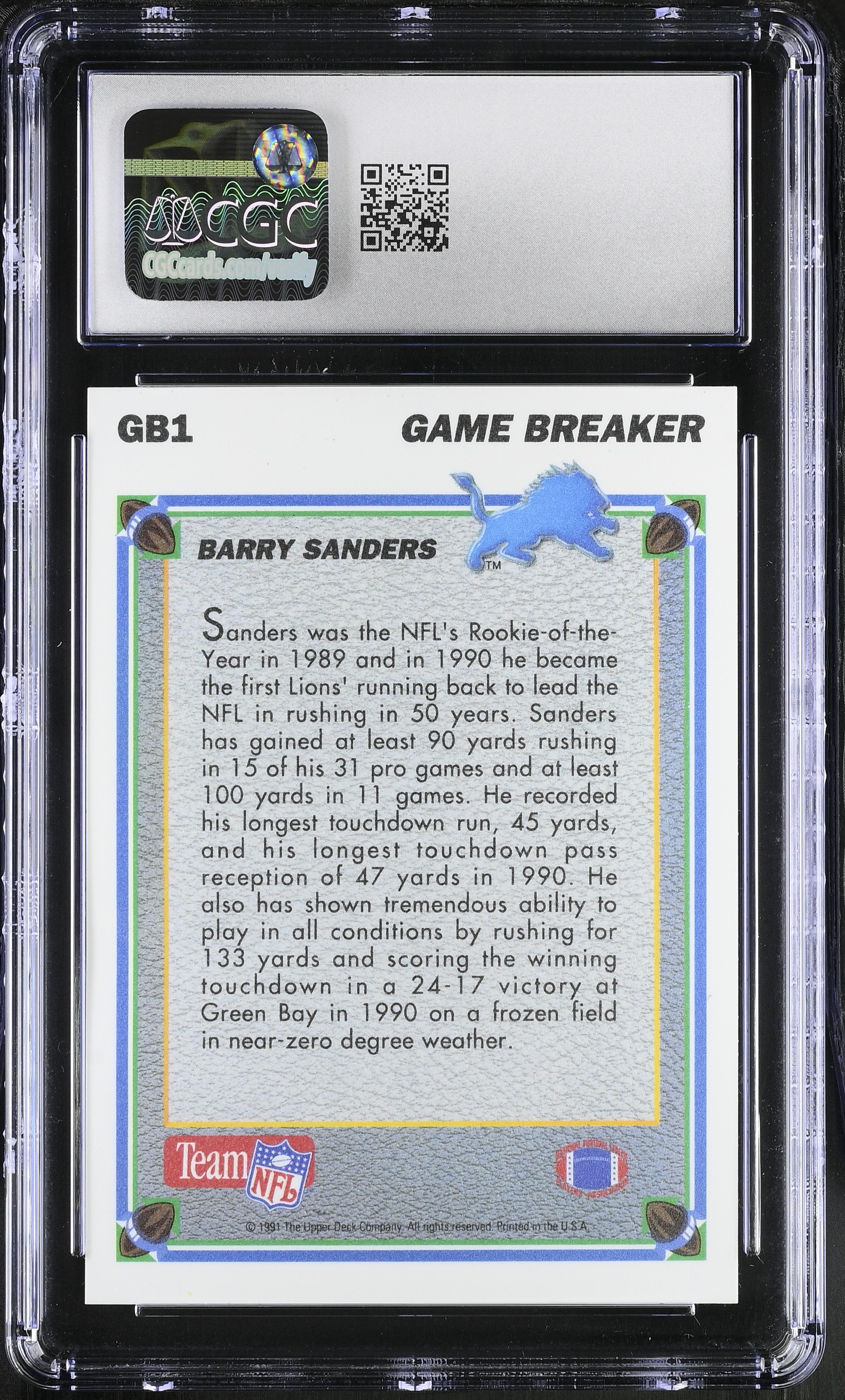Barry Sanders 1991 Upper Deck Game Breakers Holograms #GB1 (CGC 5) at PristineAuction.com Barry Sanders 1991 Upper Deck Game Breakers Holograms #GB1 (CGC 5) at PristineAuction.com