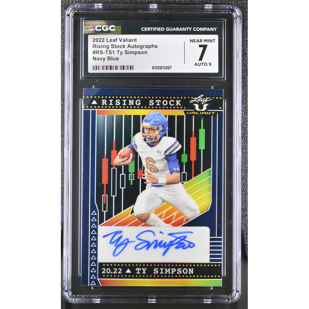 Ty Simpson 2022 Leaf Valiant Rising Stock Autographs Navy Blue #RS-TS1 (CGC 7 | Autograph Grade 9) at PristineAuction.com