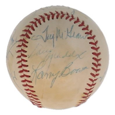 1981 Phillies et Al. OAL Baseball Signed by (9) with Joe Frazier, Mike Schmidt, Tug McGraw, Tim McCarver (JSA) at PristineAuction.com 1981 Phillies et Al. OAL Baseball Signed by (9) with Joe Frazier, Mike Schmidt, Tug McGraw, Tim McCarver (JSA) at PristineAuction.com