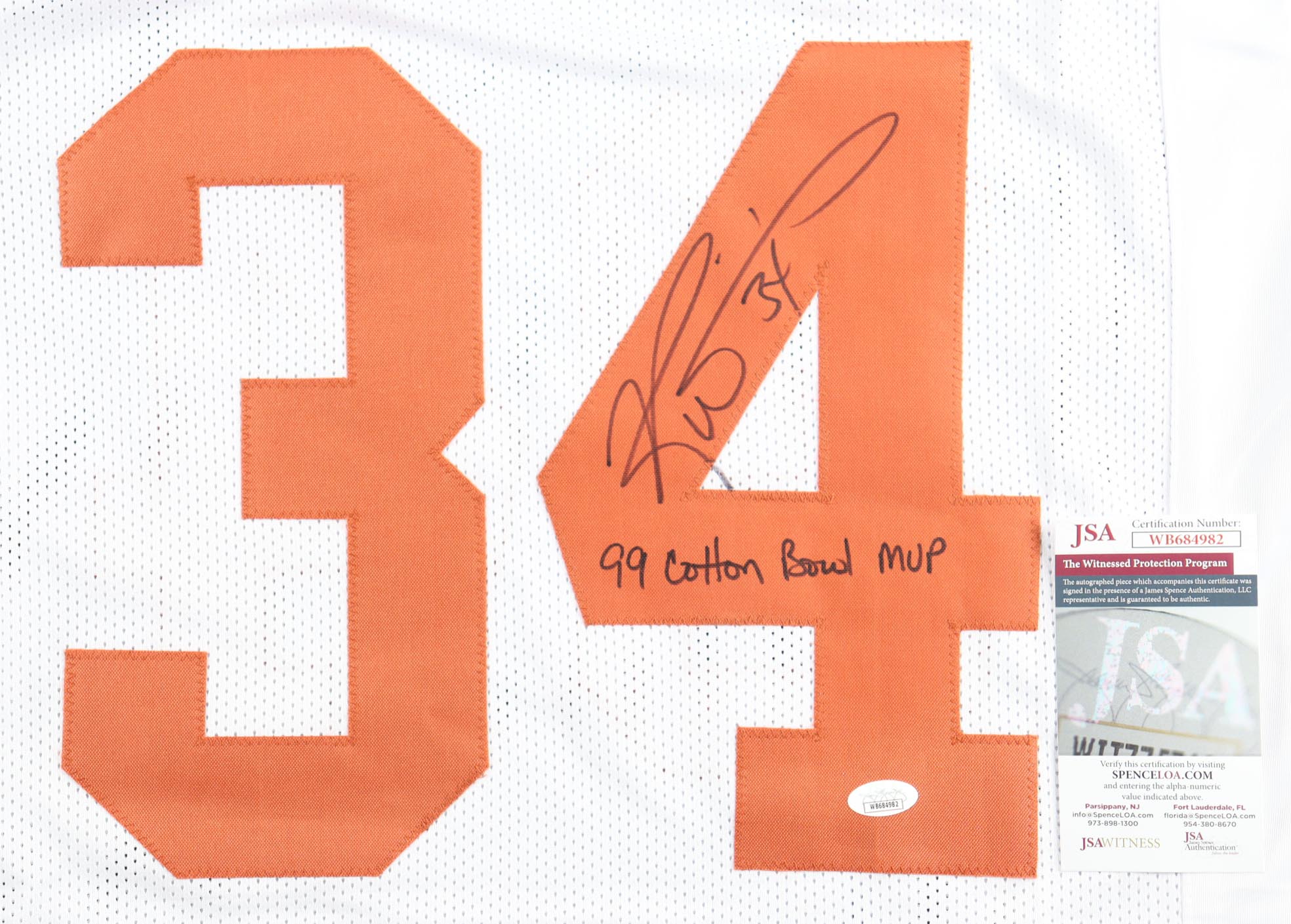 Ricky Williams Signed Jersey Inscribed "99 Cotton Bowl MVP" (JSA) at PristineAuction.com Ricky Williams Signed Jersey Inscribed "99 Cotton Bowl MVP" (JSA) at PristineAuction.com