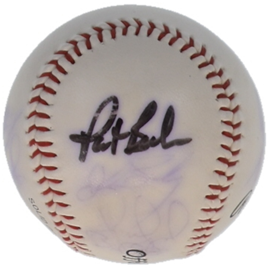 1997 Indians OL Baseball Signed by (11) with Omar Vizquel, John Smiley, Pat Borders, Kevin Seltzer (JSA) at PristineAuction.com 1997 Indians OL Baseball Signed by (11) with Omar Vizquel, John Smiley, Pat Borders, Kevin Seltzer (JSA) at PristineAuction.com