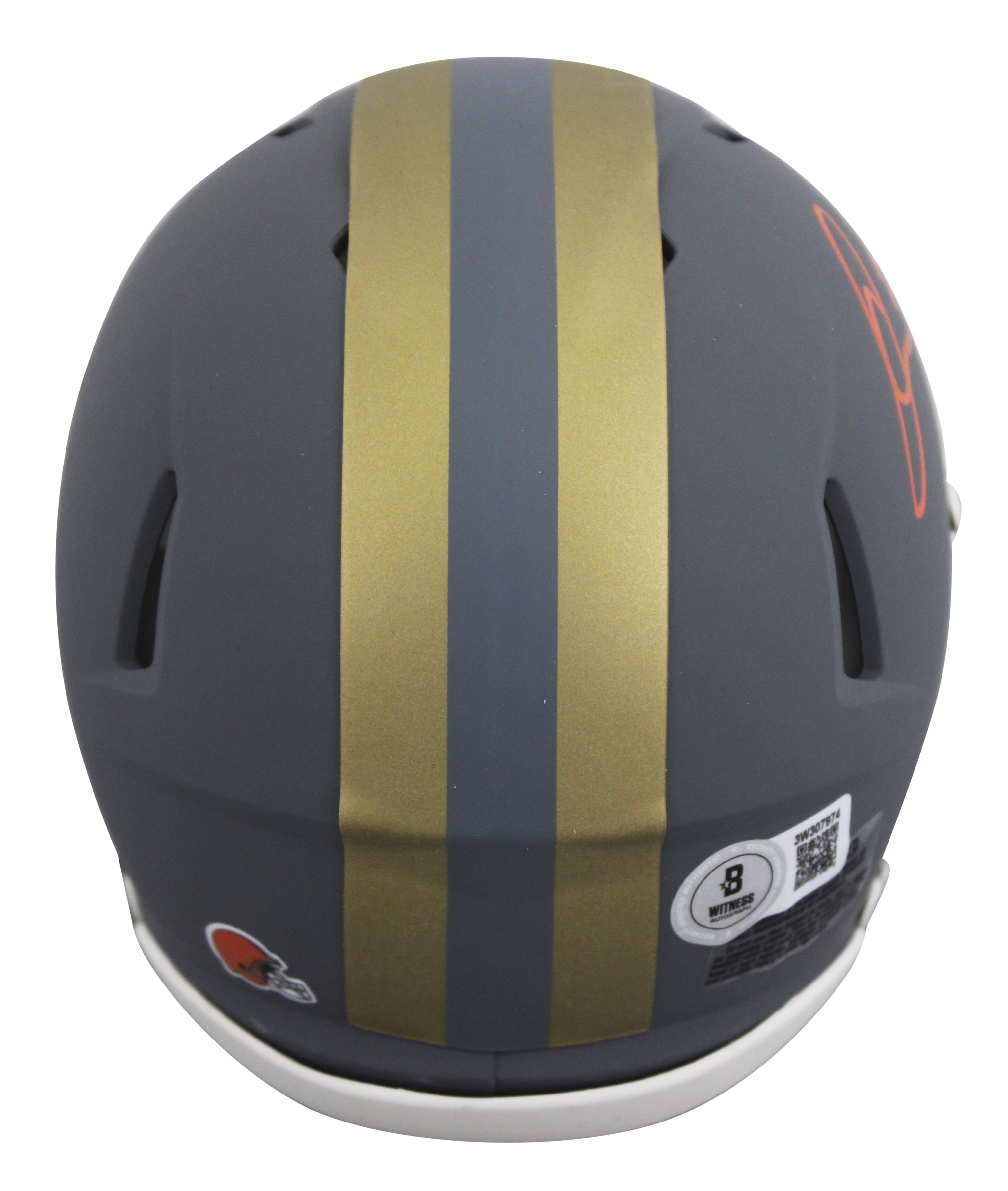 Quinshon Judkins Signed Browns Slate Alternate Speed Mini Helmet (Beckett) at PristineAuction.com Quinshon Judkins Signed Browns Slate Alternate Speed Mini Helmet (Beckett) at PristineAuction.com