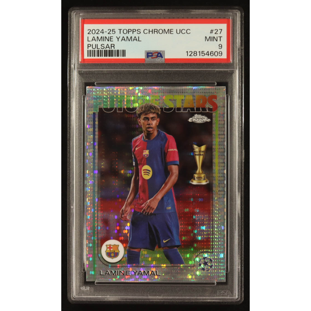 Lamine Yamal  2024-25 Topps Chrome UEFA Club Competitions Pulsar Refractors FS #27 (PSA 9) at PristineAuction.com