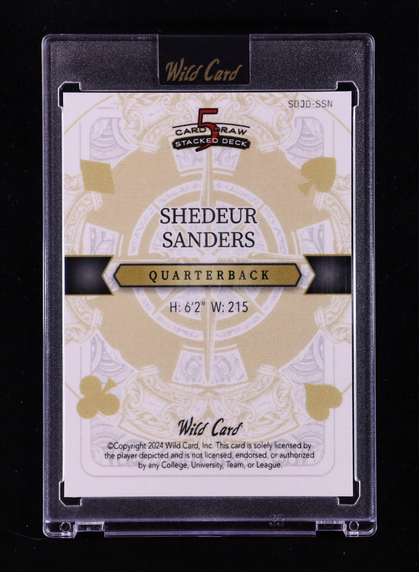 Shedeur Sanders 2024 Wild Card 5 Card Draw Stacked Deck Ace of Diamonds Lava Black and Gold #SDJDSSN RC #1/1 at PristineAuction.com Shedeur Sanders 2024 Wild Card 5 Card Draw Stacked Deck Ace of Diamonds Lava Black and Gold #SDJDSSN RC #1/1 at PristineAuction.com