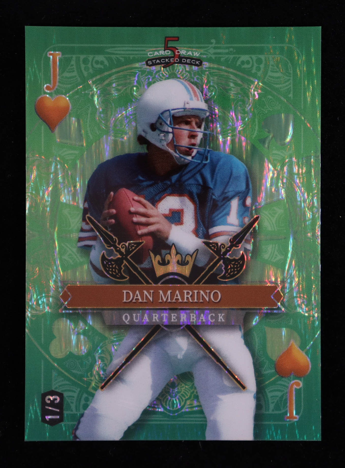 Dan Marino 2024 Wild Card 5 Card Draw Stacked Deck Jack of Hearts Shimmer Green #SDPHDMN #1/3 at PristineAuction.com Dan Marino 2024 Wild Card 5 Card Draw Stacked Deck Jack of Hearts Shimmer Green #SDPHDMN #1/3 at PristineAuction.com