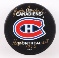 Butch Bouchard Signed Canadiens Logo Hockey Puck Inscribed "HOF 1966" (Beckett) at PristineAuction.com