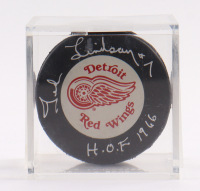 Ted Lindsay Signed Detroit Red Wings Logo Hockey Puck with Display Case Inscribed "HOF 1966" (Beckett) at PristineAuction.com