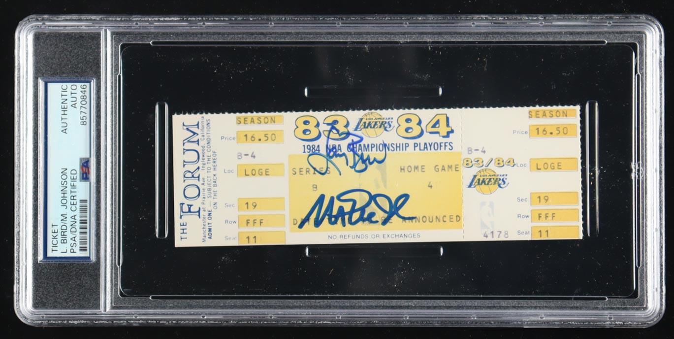 Magic Johnson & Julius Irving Signed 1984 Championship Playoffs Ticket (PSA) at PristineAuction.com Magic Johnson & Julius Irving Signed 1984 Championship Playoffs Ticket (PSA) at PristineAuction.com