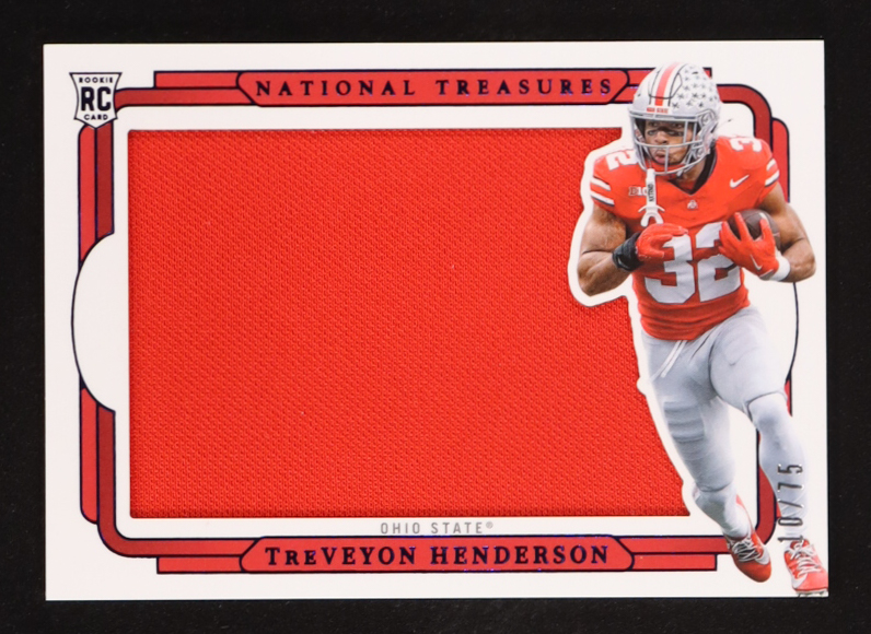 Treveyon Henderson 2025 Panini National Treasures Collegiate Jumbo Patch #RS-THN RC #10/75 at PristineAuction.com Treveyon Henderson 2025 Panini National Treasures Collegiate Jumbo Patch #RS-THN RC #10/75 at PristineAuction.com