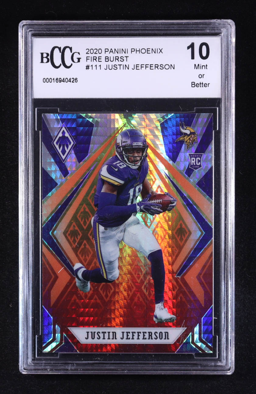 Justin Jefferson 2020 Panini Phoenix Fire Burst #111 RC (BCCG 10) at PristineAuction.com Justin Jefferson 2020 Panini Phoenix Fire Burst #111 RC (BCCG 10) at PristineAuction.com