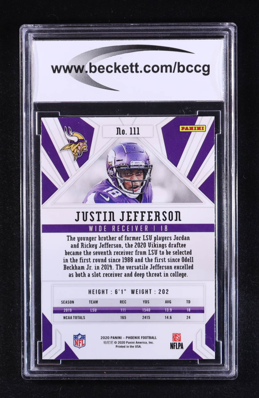 Justin Jefferson 2020 Panini Phoenix Fire Burst #111 RC (BCCG 10) at PristineAuction.com Justin Jefferson 2020 Panini Phoenix Fire Burst #111 RC (BCCG 10) at PristineAuction.com