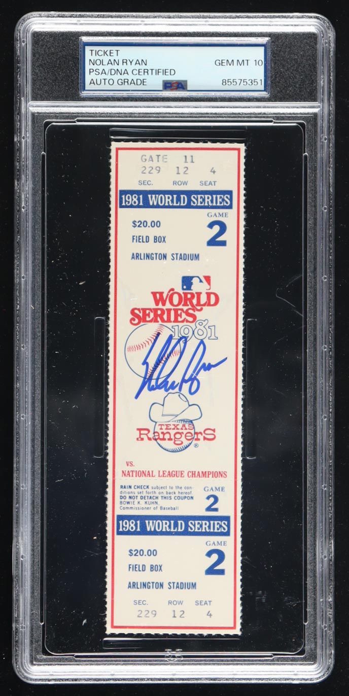Nolan Ryan Signed Original 1981 World Series Game 2 Ticket (PSA | Autograph Graded PSA 10) at PristineAuction.com Nolan Ryan Signed Original 1981 World Series Game 2 Ticket (PSA | Autograph Graded PSA 10) at PristineAuction.com