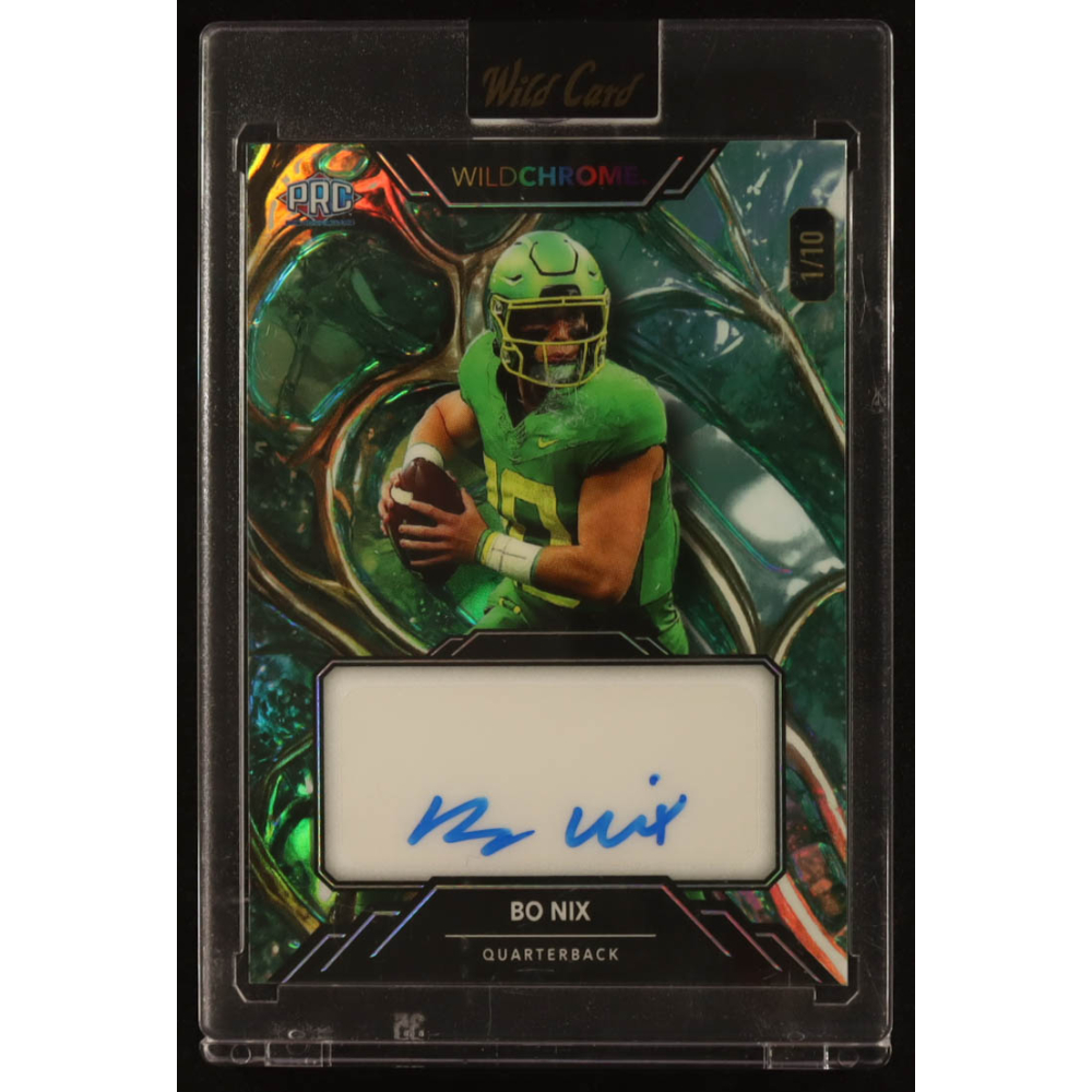 Bo Nix 2023 WildCard WildChrome Green Signatures #WCGA #1/10 RC at PristineAuction.com