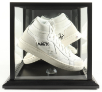 Magic Johnson & Larry Bird Signed Pair of (2) Converse All Star White Leather Basketball Shoes with Display Case (Beckett & PSA) at PristineAuction.com