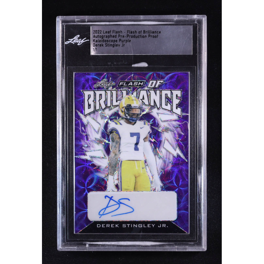 Derek Stingley Jr. 2022 Leaf Flash Flash Of Brilliance Kaleidoscope Purple Autograph Pre-Production Proof #NNO #1/1 RC (Leaf) at PristineAuction.com