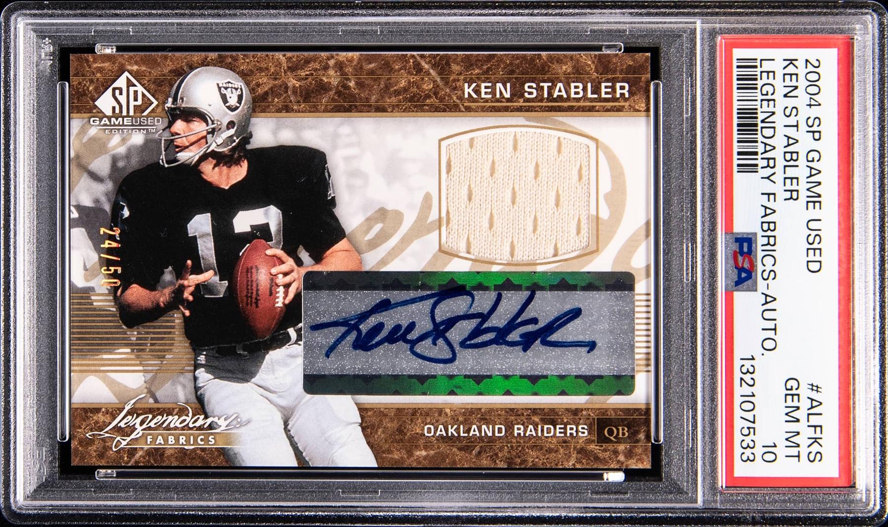 Ken Stabler Signed 2004 Upper Deck SP Game Used Legendary Fabrics Autograph #ALF-KS #24/50 (PSA 10) at PristineAuction.com Ken Stabler Signed 2004 Upper Deck SP Game Used Legendary Fabrics Autograph #ALF-KS #24/50 (PSA 10) at PristineAuction.com
