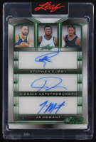Stephen Curry / Giannis Antetokounmpo / Ja Morant 2025 Leaf Pearl Triple Autograph Green #S34 #5/6 at PristineAuction.com