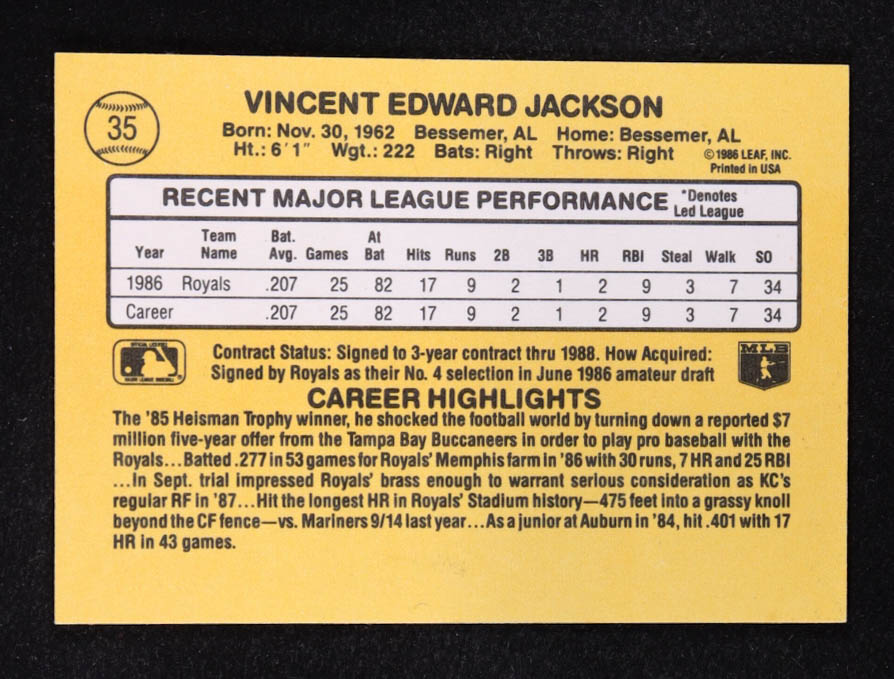 Bo Jackson 1987 Donruss #35 RC at PristineAuction.com Bo Jackson 1987 Donruss #35 RC at PristineAuction.com