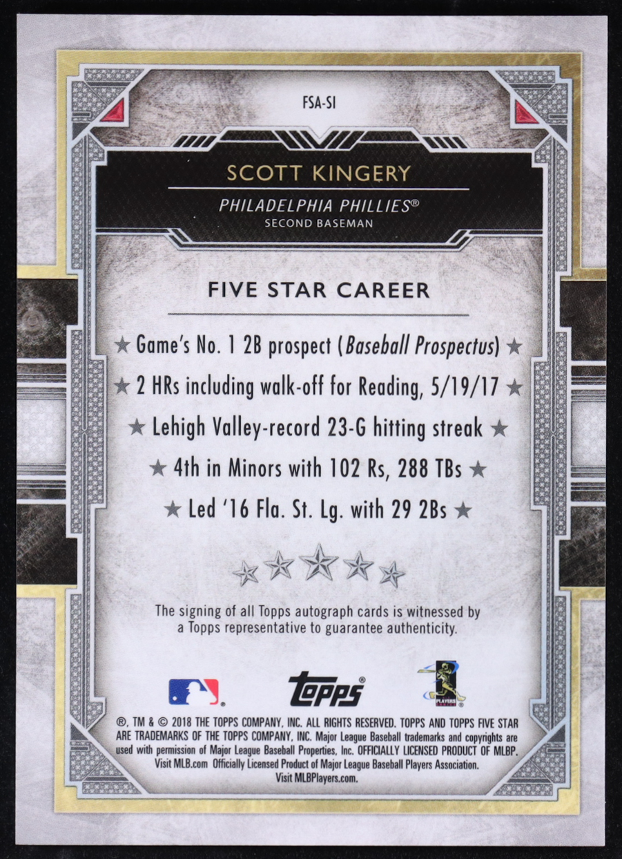 Scott Kingery 2018 Topps Five Star Autographs #FSASI RC at PristineAuction.com Scott Kingery 2018 Topps Five Star Autographs #FSASI RC at PristineAuction.com